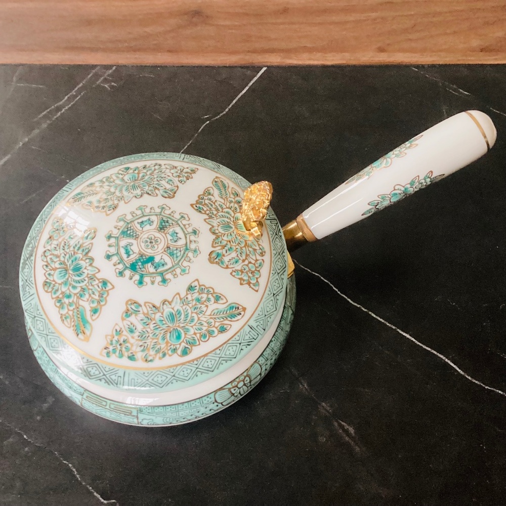 Vtg Isco Silent Butler Crumb Catcher Turquoise Aqu Blue 18k gold Gold Porcelain